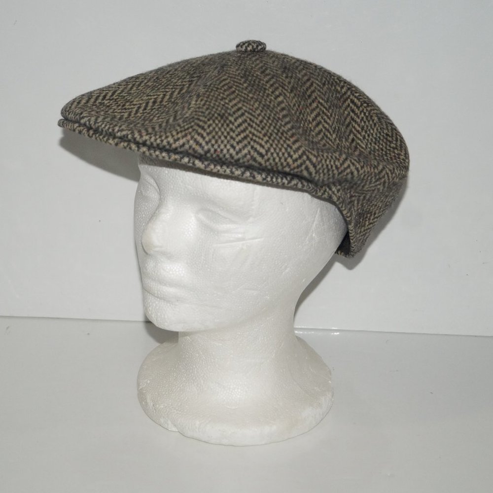 Kangol Heritage Vintage Wool Blend Brown Herringbone Newsboy Cap Sz XL X-Large